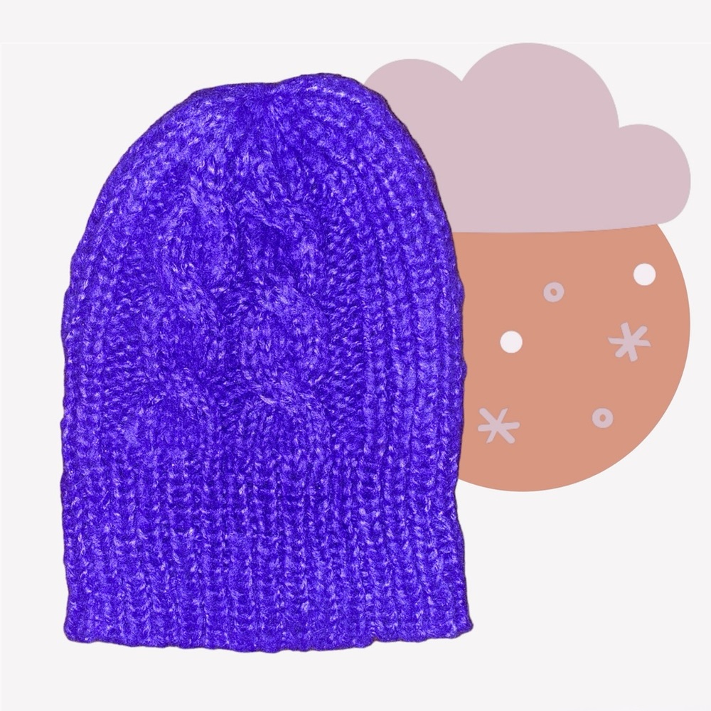 NEW CABLE KNIT BEANIE BRIGHT PURPLE BRANDLESS